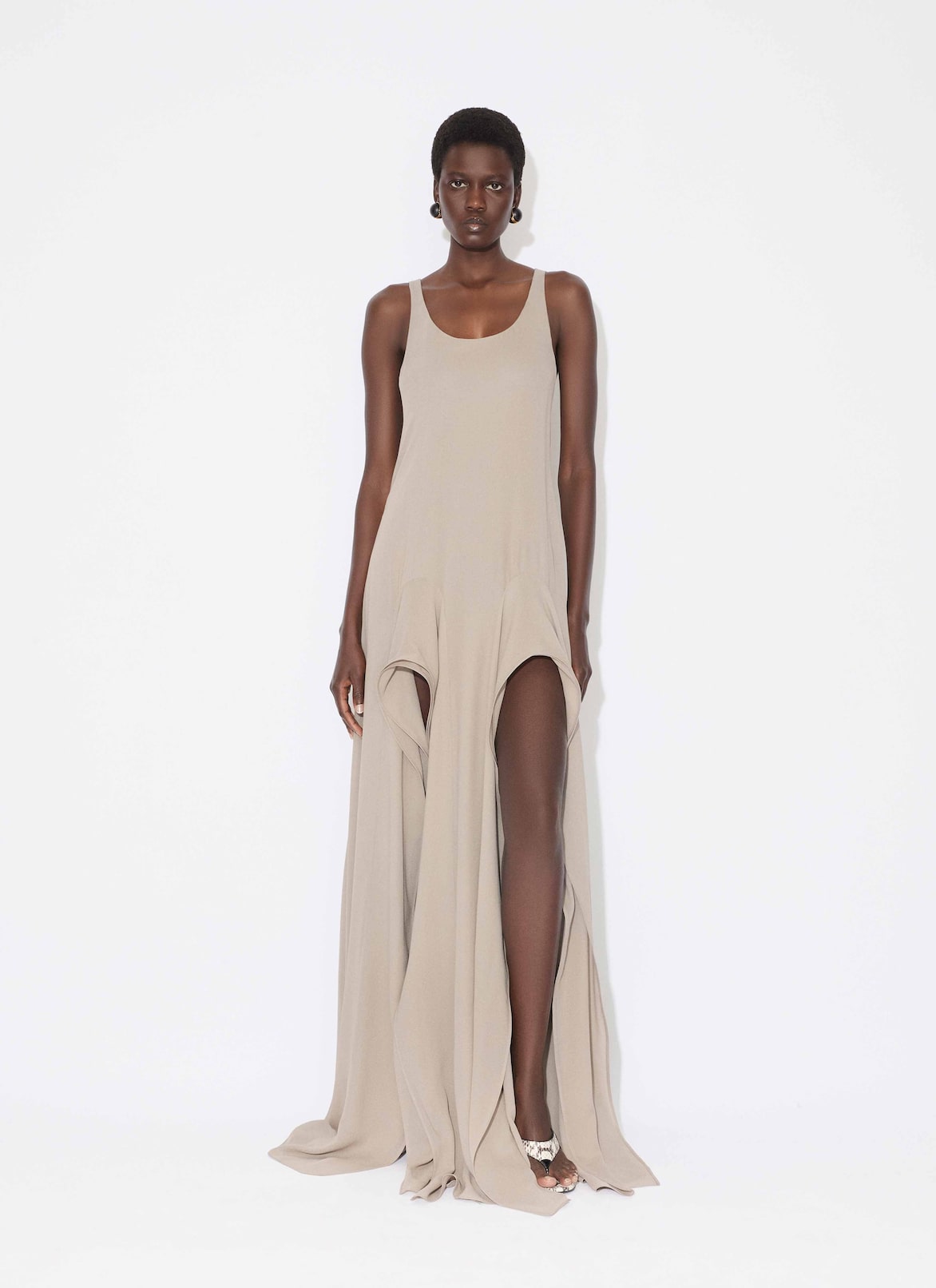GEORGETTE RUFFLE DRESS ALAÏA DOVE GREY GEORGETTE RUFFLE DRESS
